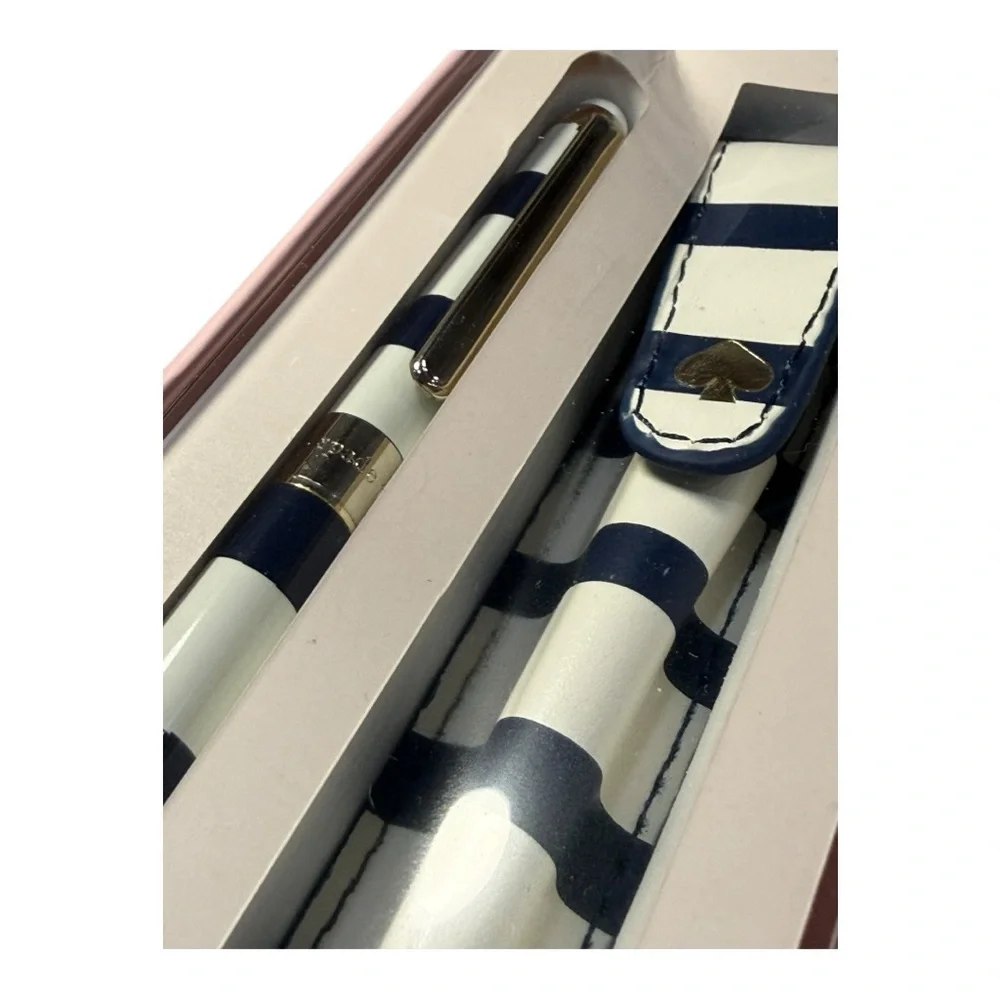 kate spade new york Navy Painted Stripe Stylus Pen With Pouch NEW